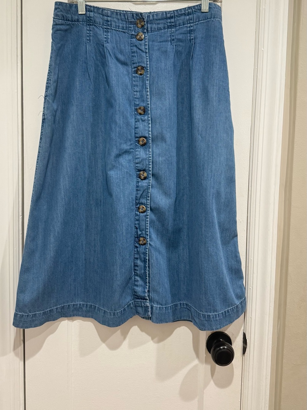 Time and Tru Blue Button-Front A-Line Denim Skirt